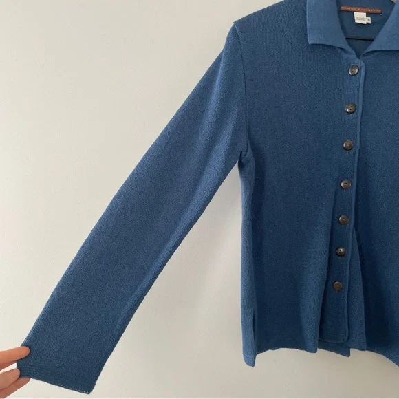 Peruvian Connection Alpaca Polo Collar Cardigan Sweater Blue Medium - Picture 3 of 7